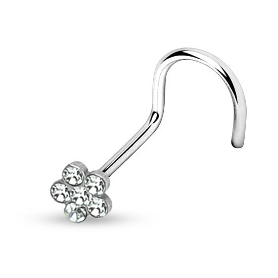 Cherry Diva Screw Nose Stud CLEAR 20 Gauge Crystal Flower Top Screw Nose Stud