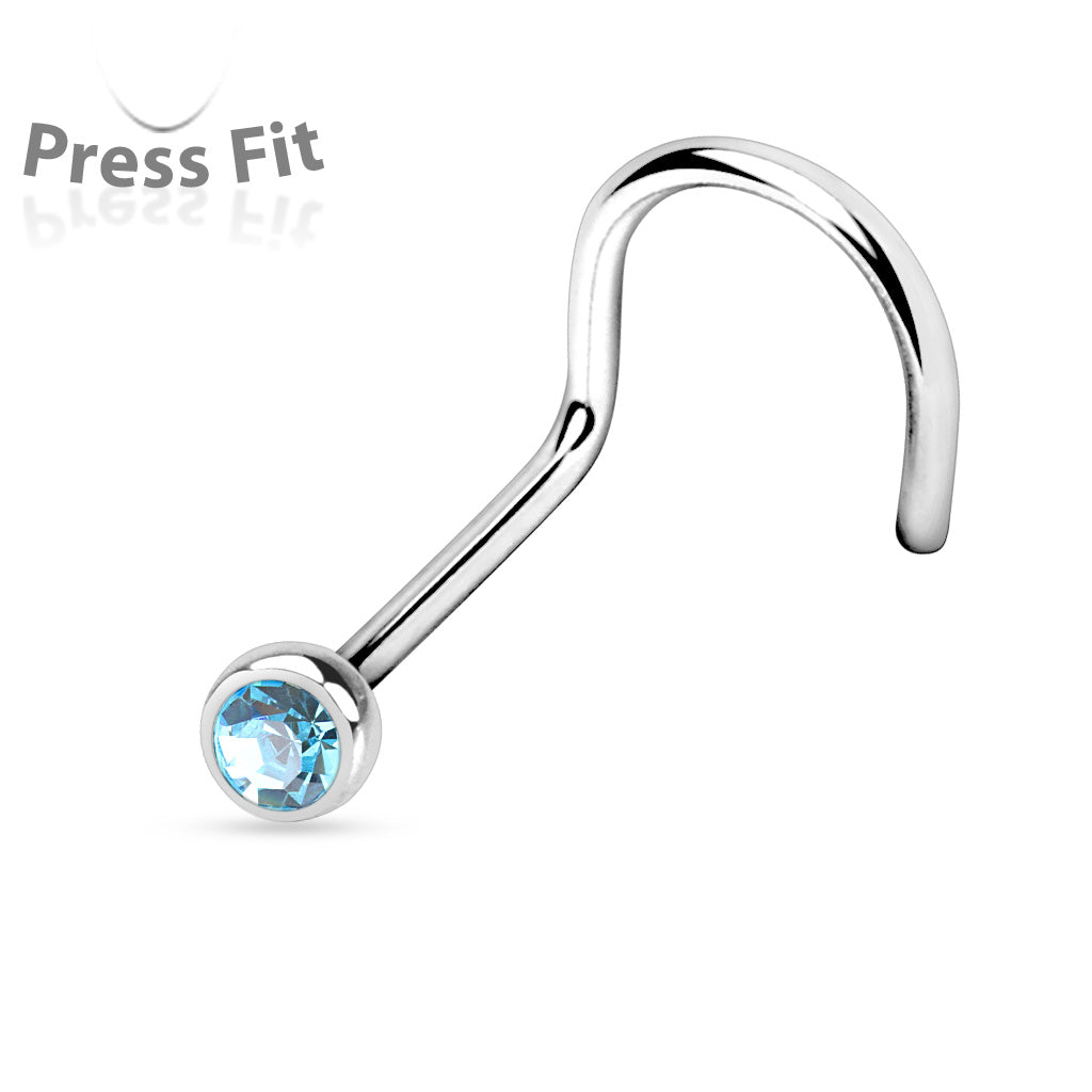 Cherry Diva Screw Nose Ring AQUA BLUE 20 Gauge Dainty Crystal Top Nose Screw Rings