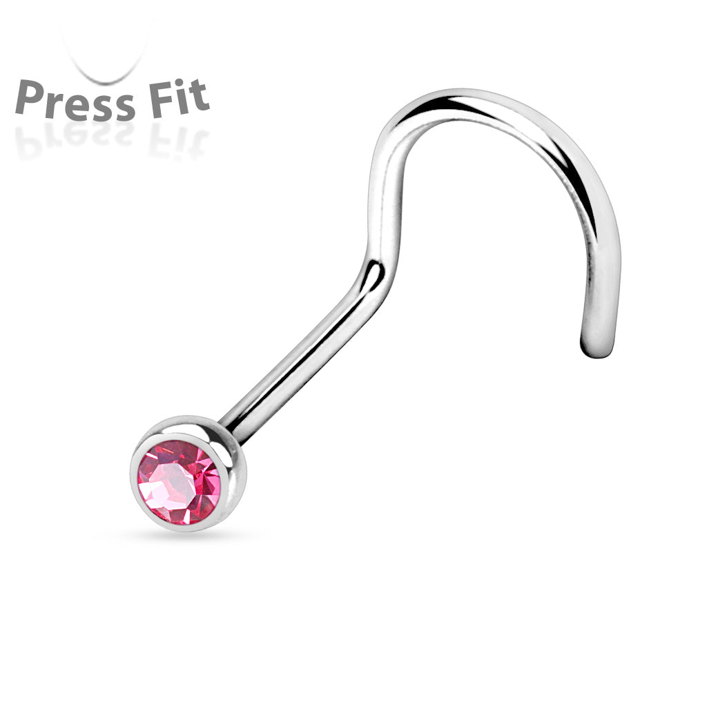Cherry Diva Screw Nose Ring PINK 20 Gauge Dainty Crystal Top Nose Screw Rings