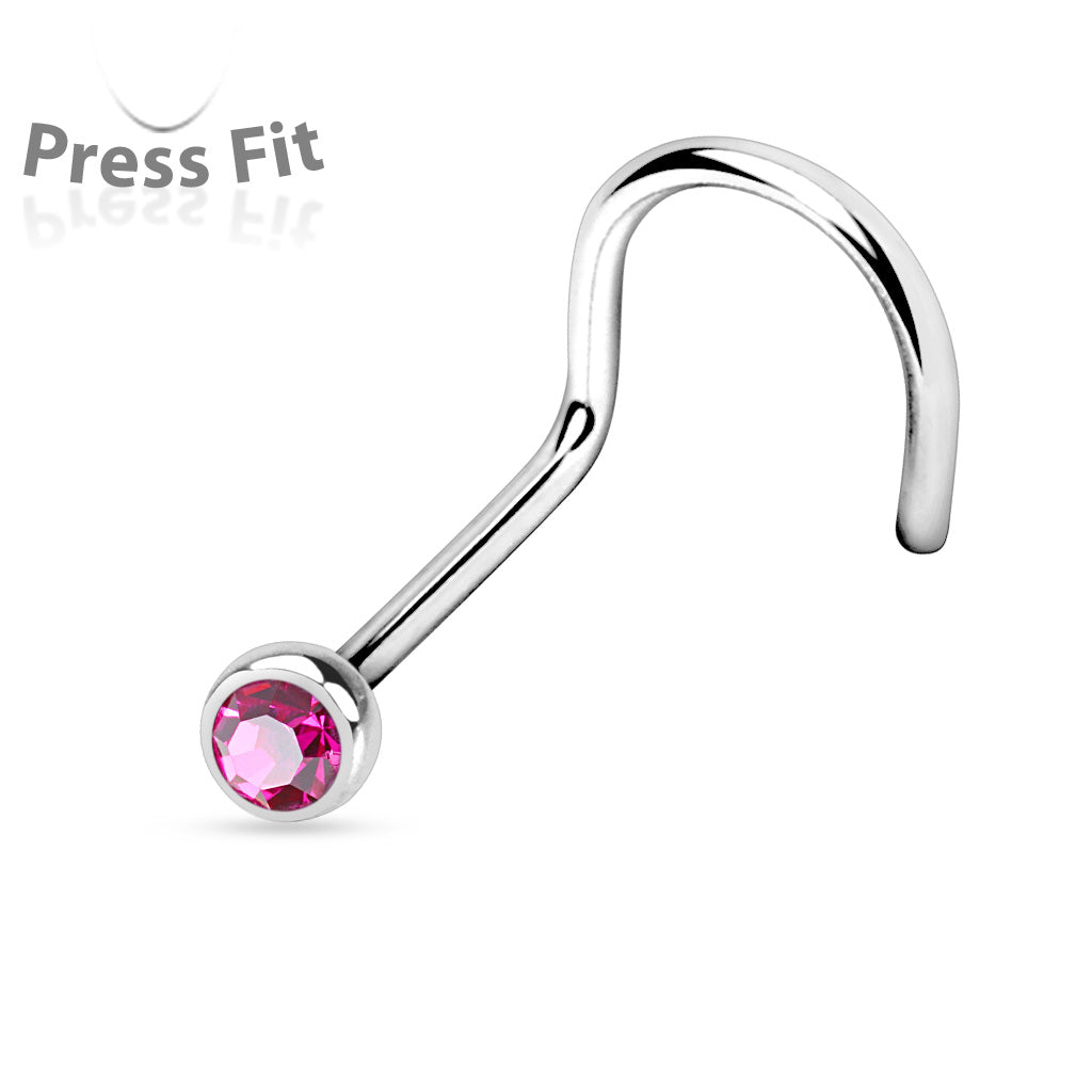 Cherry Diva Screw Nose Ring HOT PINK 20 Gauge Dainty Crystal Top Nose Screw Rings