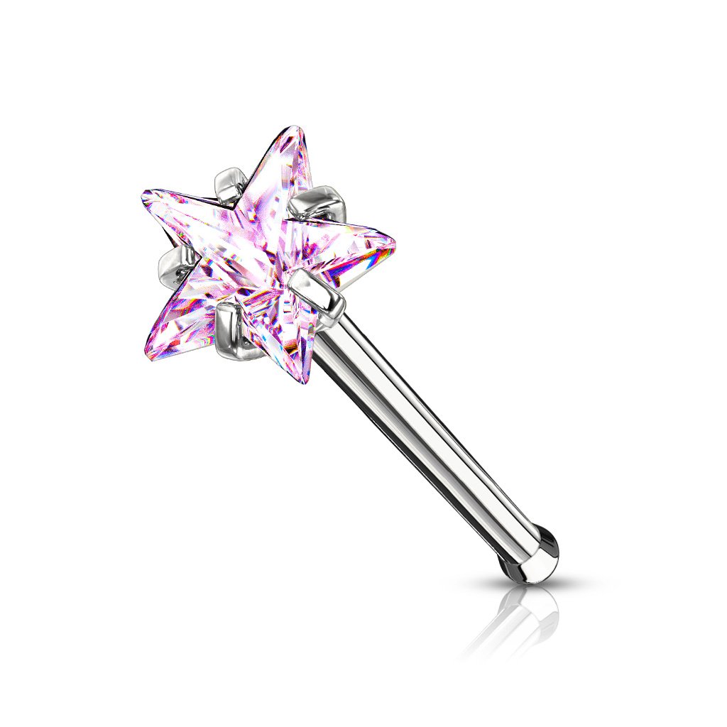 Cherry Diva nose stud PINK 20 Gauge Prong Set Star Top Surgical Steel Nose Stud