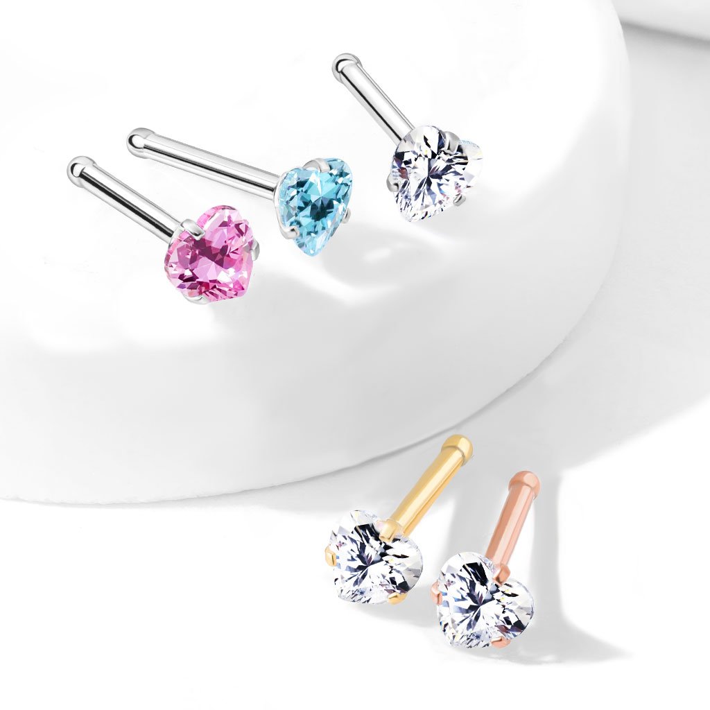 Cherry Diva nose stud 20 Gauge Prong Set Heart Top Surgical Steel Nose Stud