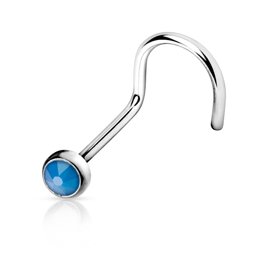Cherry Diva Screw Nose Ring BLUE 20 Gauge Opal Top Nose Screw Rings