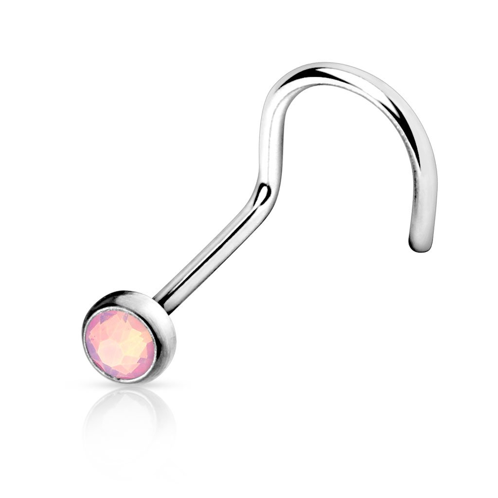 Cherry Diva Screw Nose Ring PINK 20 Gauge Opal Top Nose Screw Rings