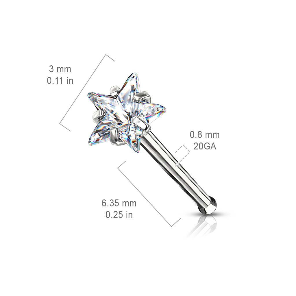 Cherry Diva nose stud 20 Gauge Prong Set Star Top Surgical Steel Nose Stud