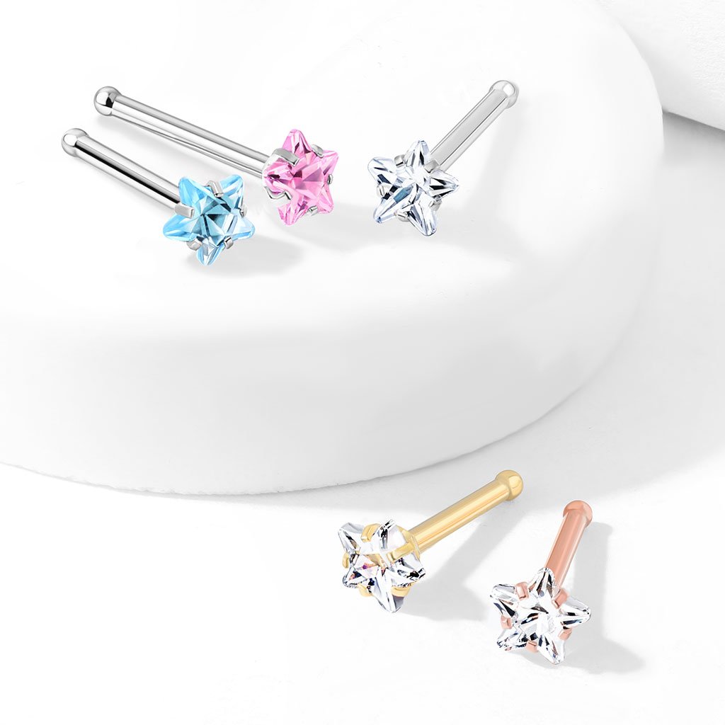 Cherry Diva nose stud 20 Gauge Prong Set Star Top Surgical Steel Nose Stud