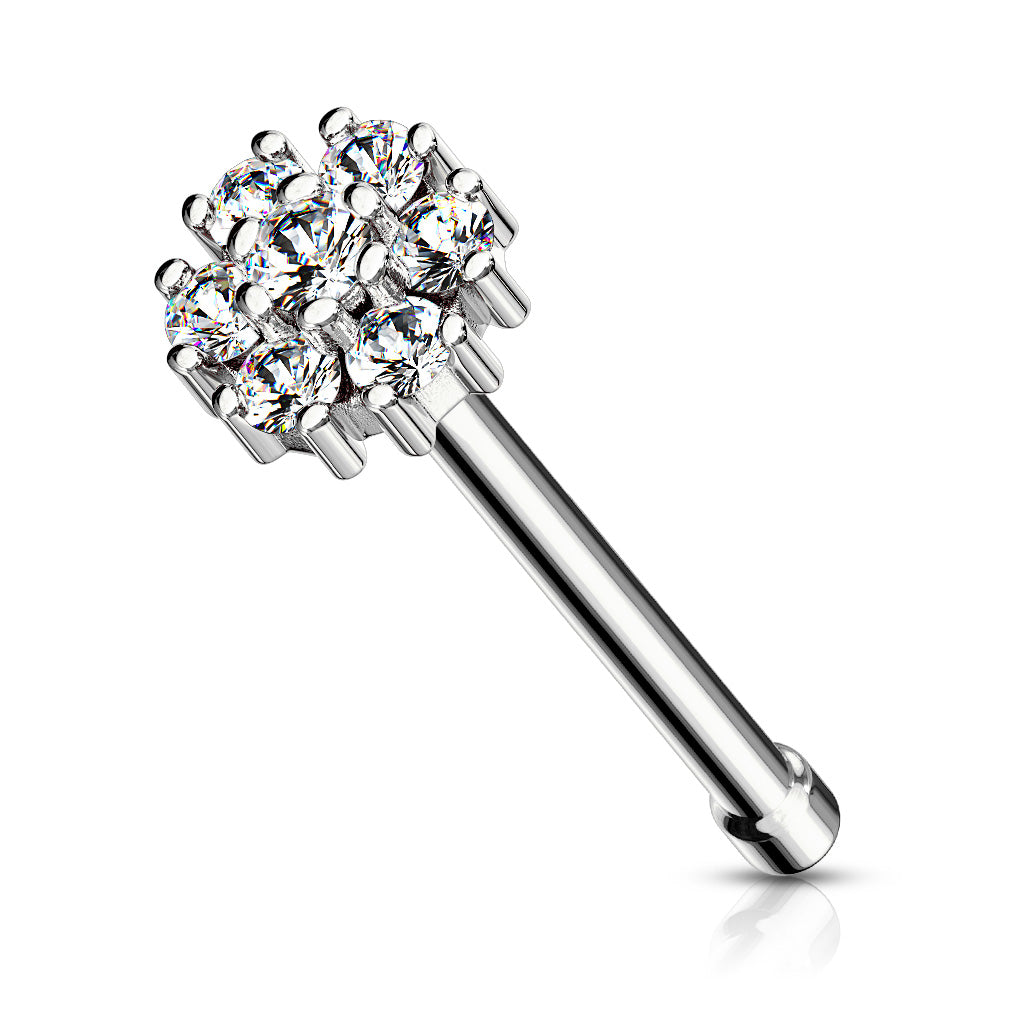 Cherry Diva nose stud SILVER 20 Gauge Surgical Steel Crystal Flower Top Nose Stud