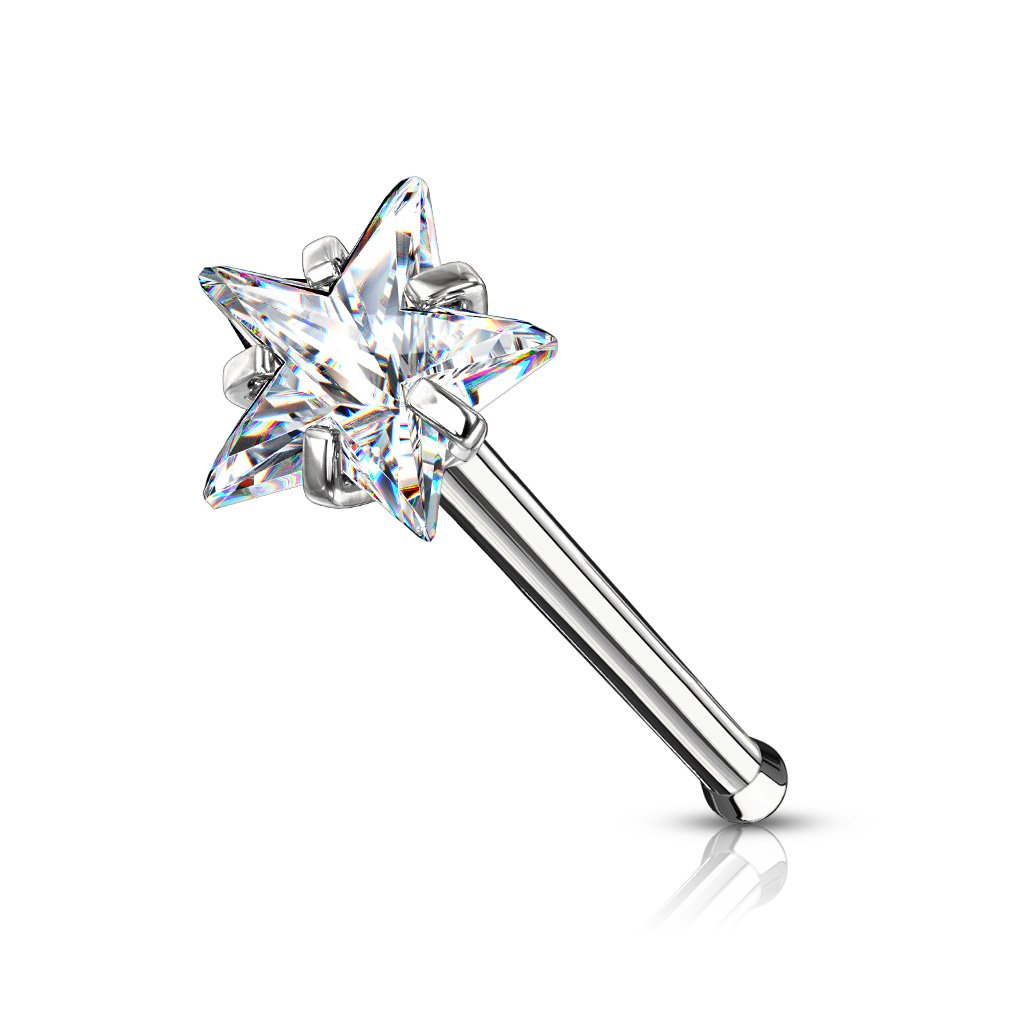 Cherry Diva nose stud SILVER 20 Gauge Prong Set Star Top Surgical Steel Nose Stud