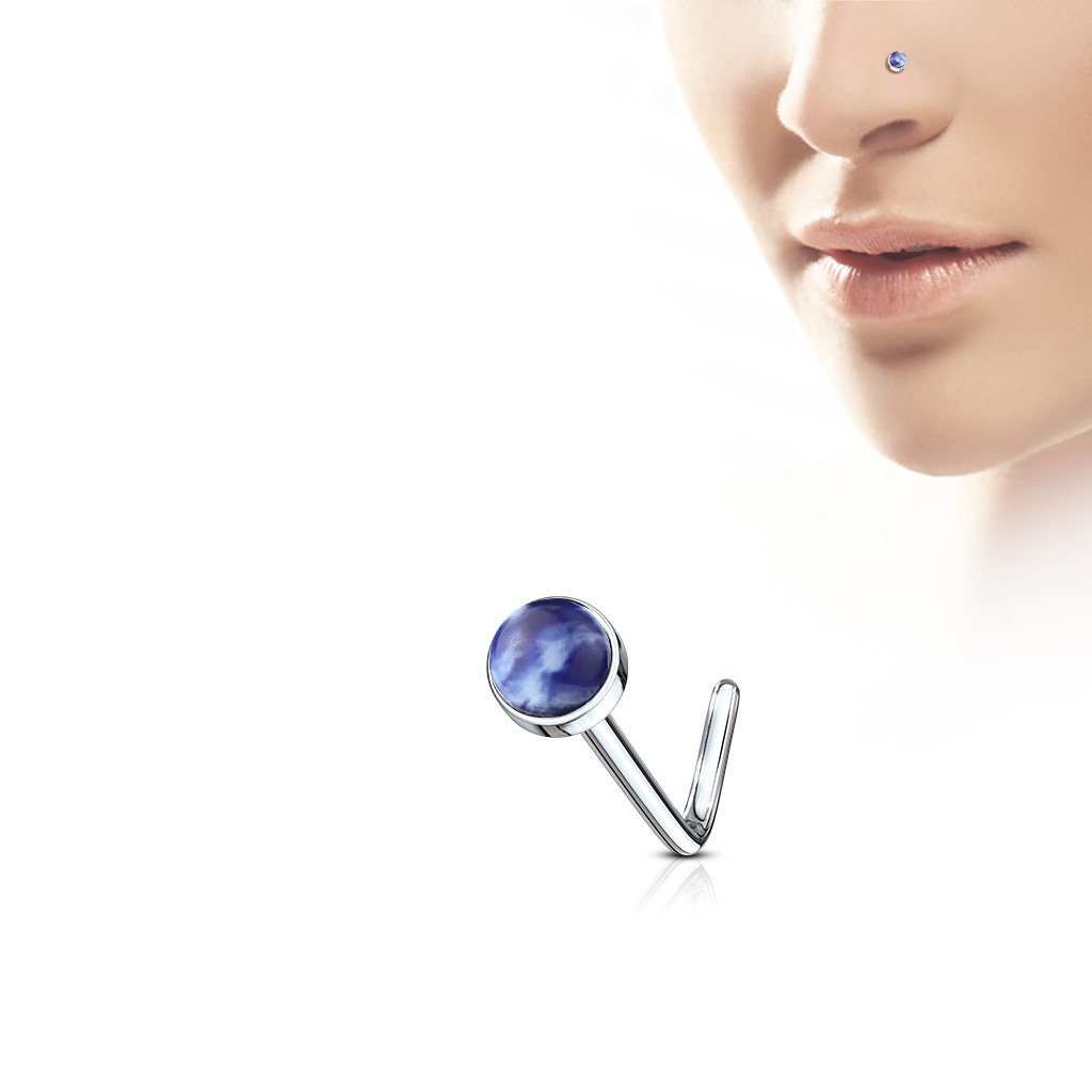 Cherry Diva L Bend Nose Stud Sodalite Blue 20 Gauge Semi Precious Stone Top L Bend Nose Stud