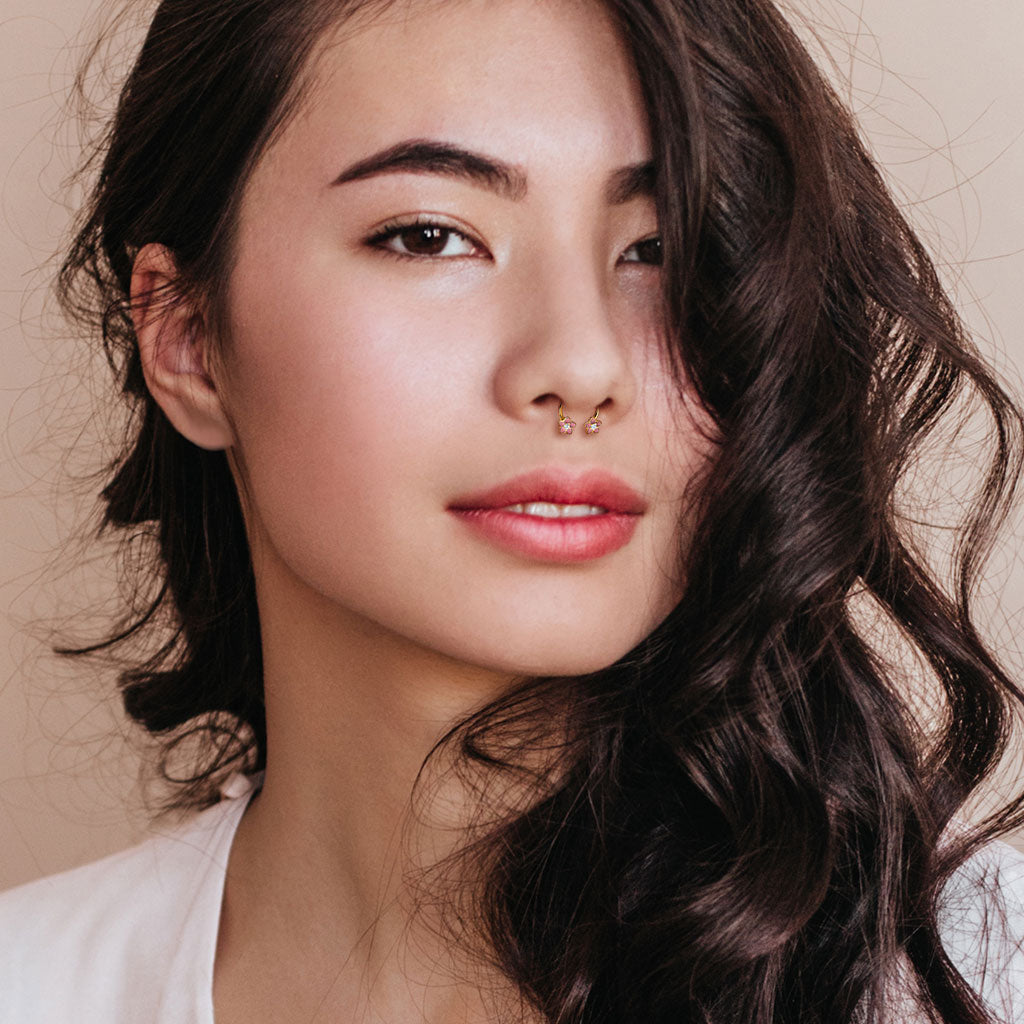 Cherry Diva Septum Ring 14 Gauge Pink Floral Gold Tone Circular Barbell