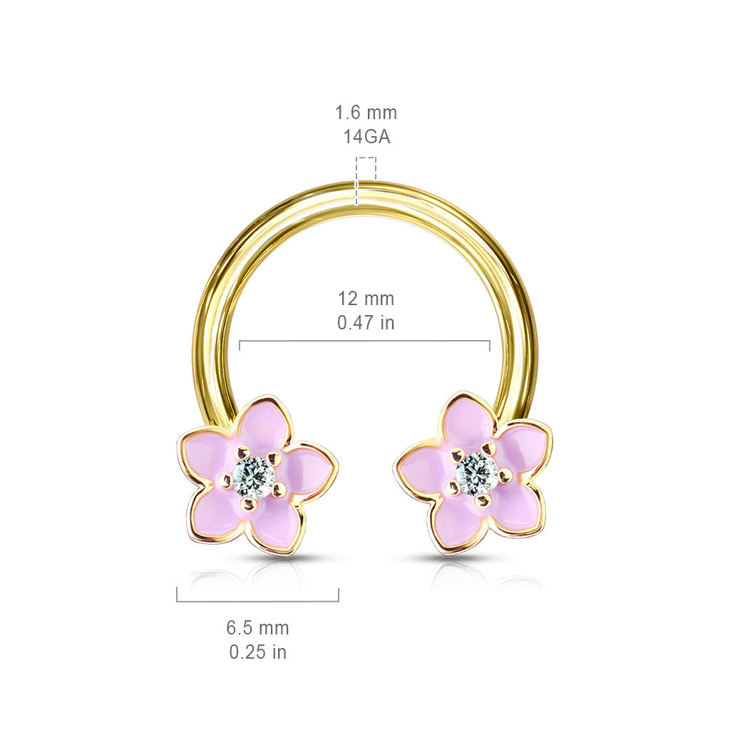 Cherry Diva Septum Ring 14 Gauge Pink Floral Gold Tone Circular Barbell