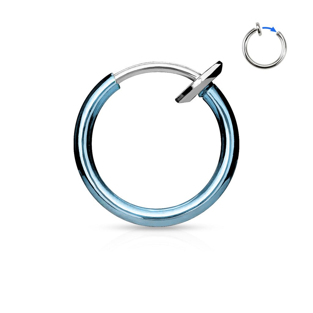 Cherry Diva Septum Ring AQUA 16 Gauge Titanium IP Spring Action Faux Piercing Hoop Ring