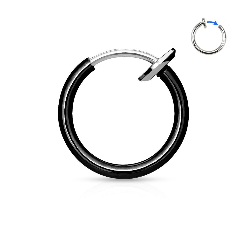 Cherry Diva Septum Ring BLACK 16 Gauge Titanium IP Spring Action Faux Piercing Hoop Ring