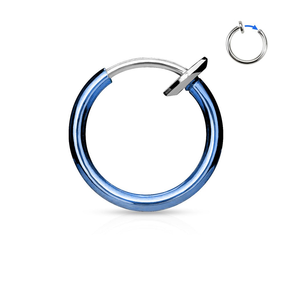 Cherry Diva Septum Ring BLUE 16 Gauge Titanium IP Spring Action Faux Piercing Hoop Ring