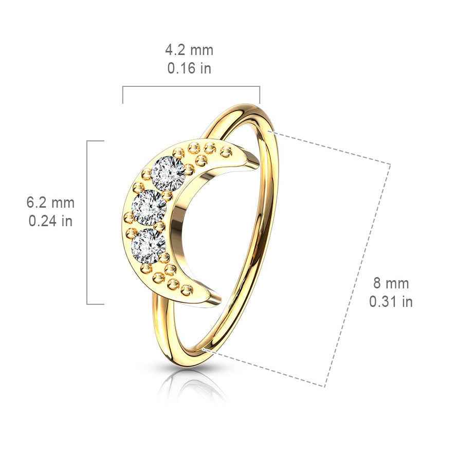 20 Gauge Brass Crystal Crescent Moon Hoop For Nose & Ear