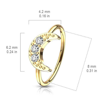 20 Gauge Brass Crystal Crescent Moon Hoop For Nose & Ear