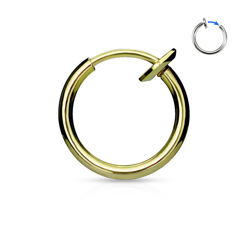 Cherry Diva Septum Ring GOLD 16 Gauge Titanium IP Spring Action Faux Piercing Hoop Ring