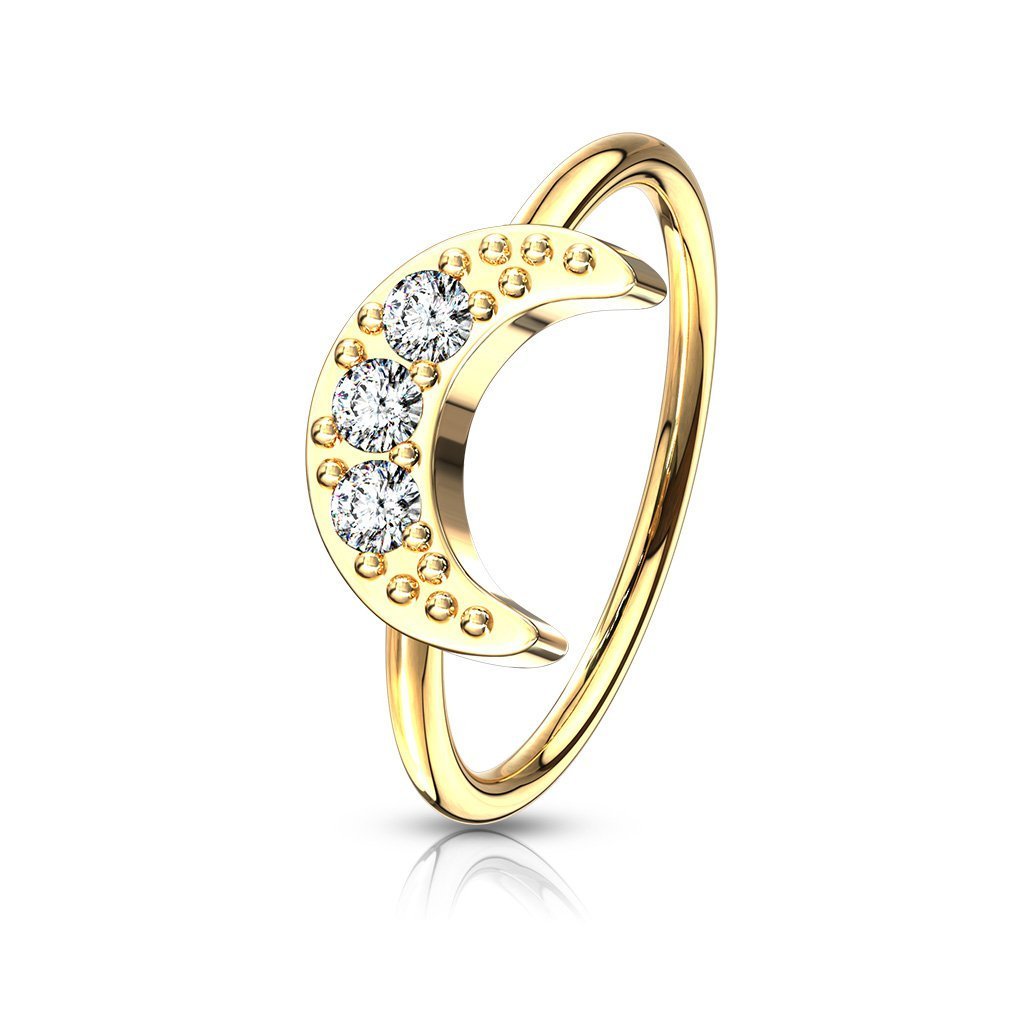 Cherry Diva Bendable Hoop Ring Gold 20 Gauge Crystal Crescent Moon Hoop Ring For Nose / Ear