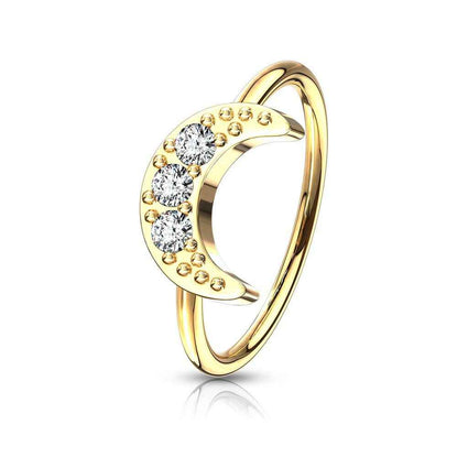 20 Gauge Brass Crystal Crescent Moon Hoop For Nose & Ear