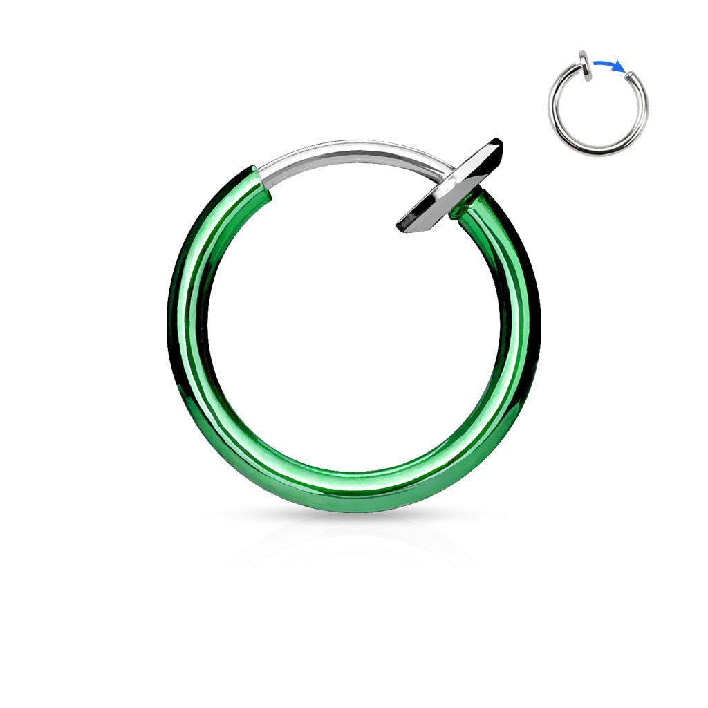Cherry Diva Septum Ring GREEN 16 Gauge Titanium IP Spring Action Faux Piercing Hoop Ring