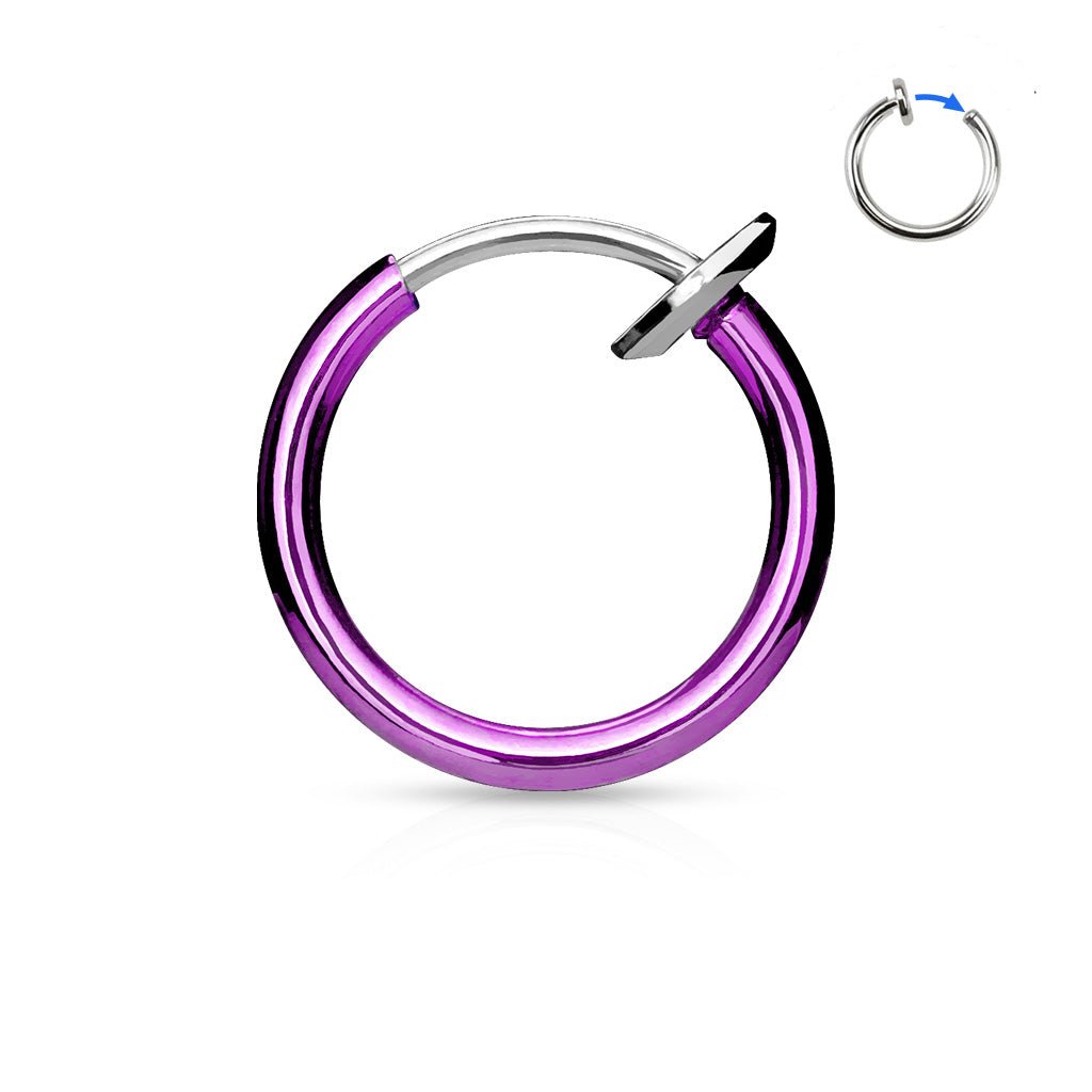 Cherry Diva Septum Ring PURPLE 16 Gauge Titanium IP Spring Action Faux Piercing Hoop Ring
