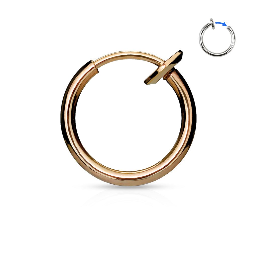 Cherry Diva Septum Ring ROSE GOLD 16 Gauge Titanium IP Spring Action Faux Piercing Hoop Ring