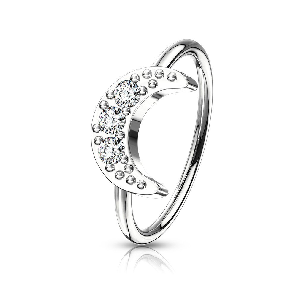 Cherry Diva Bendable Hoop Ring Silver 20 Gauge Crystal Crescent Moon Hoop Ring For Nose / Ear