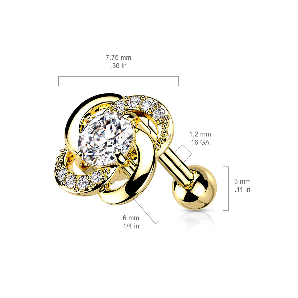 Cherry Diva Stud 16 Gauge Crystal Paved Silver Flower Cartilage / Tragus Stud