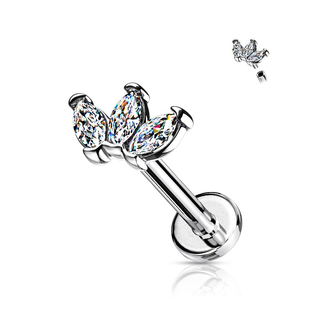 Cherry Diva Flat Back Stud 16 Gauge Flat Back Internally Threaded Marquise Flower Stud