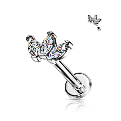 Cherry Diva Flat Back Stud 16 Gauge Flat Back Internally Threaded Marquise Flower Stud
