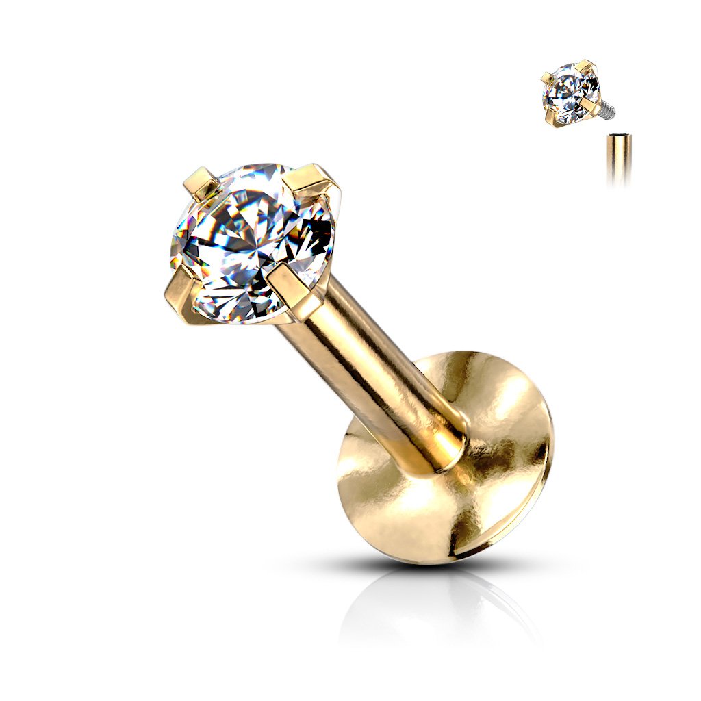 Cherry Diva Flat Back Stud 6MM 16 Gauge Internally Threaded Gem Top Titanium Anodized Stud - Gold