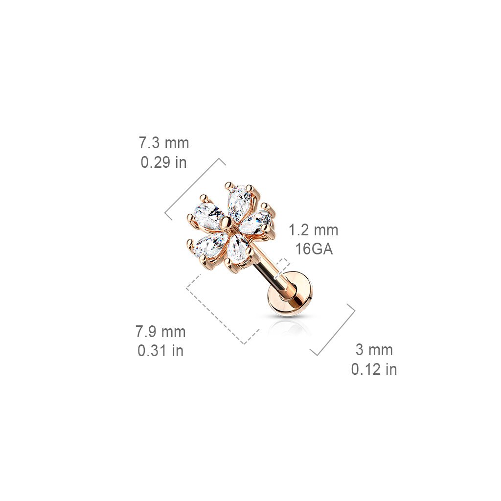 Cherry Diva Flat Back Stud 16 Gauge Flat Back Internally Threaded 5 Petal Flower Stud