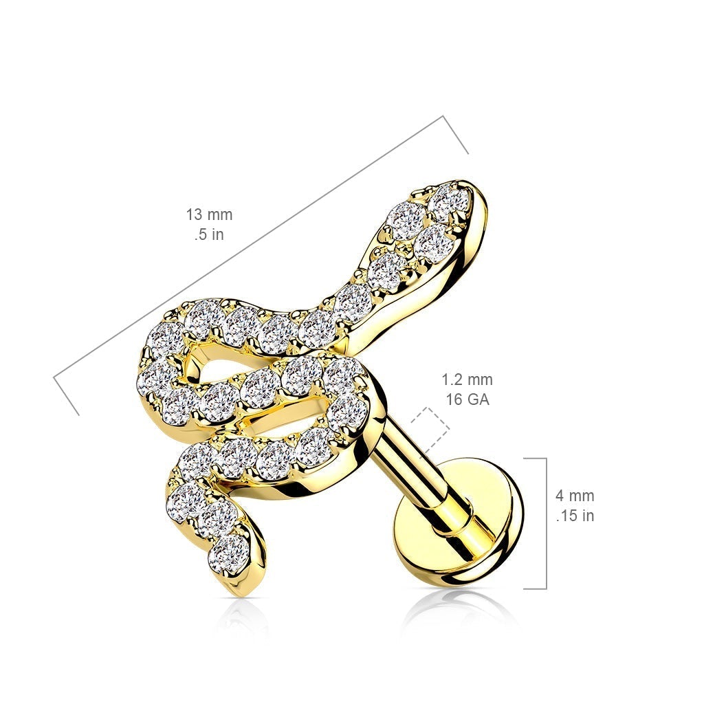 Cherry Diva Stud 16 Gauge Internally Threaded Crystal Snake Cartilage / Tragus Stud