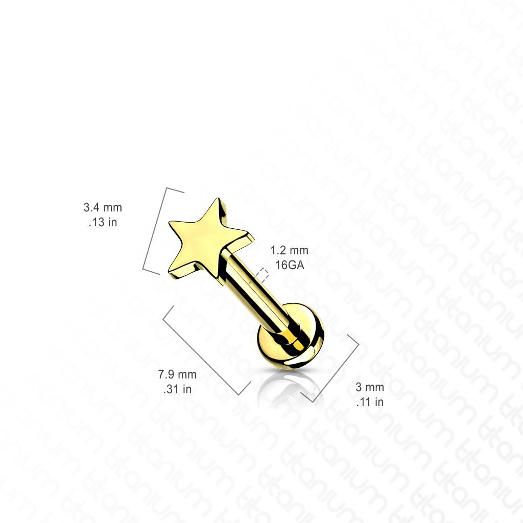 Cherry Diva Flat Back Stud 16 Gauge Titanium Internally Threaded Star Flat Back Stud