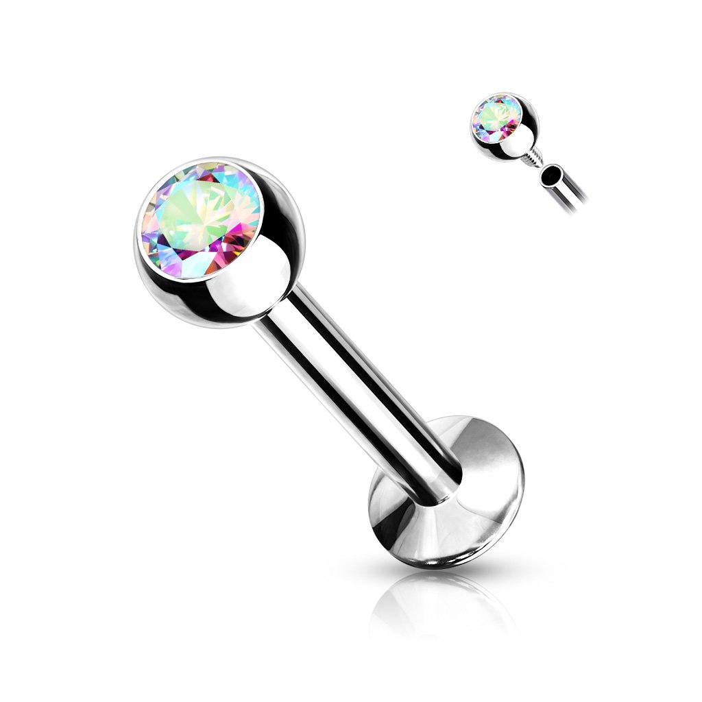 Cherry Diva Flat Back Stud AURORA 18 Gauge Internally Threaded Crystal Flat Back Labret / Cartilage Stud