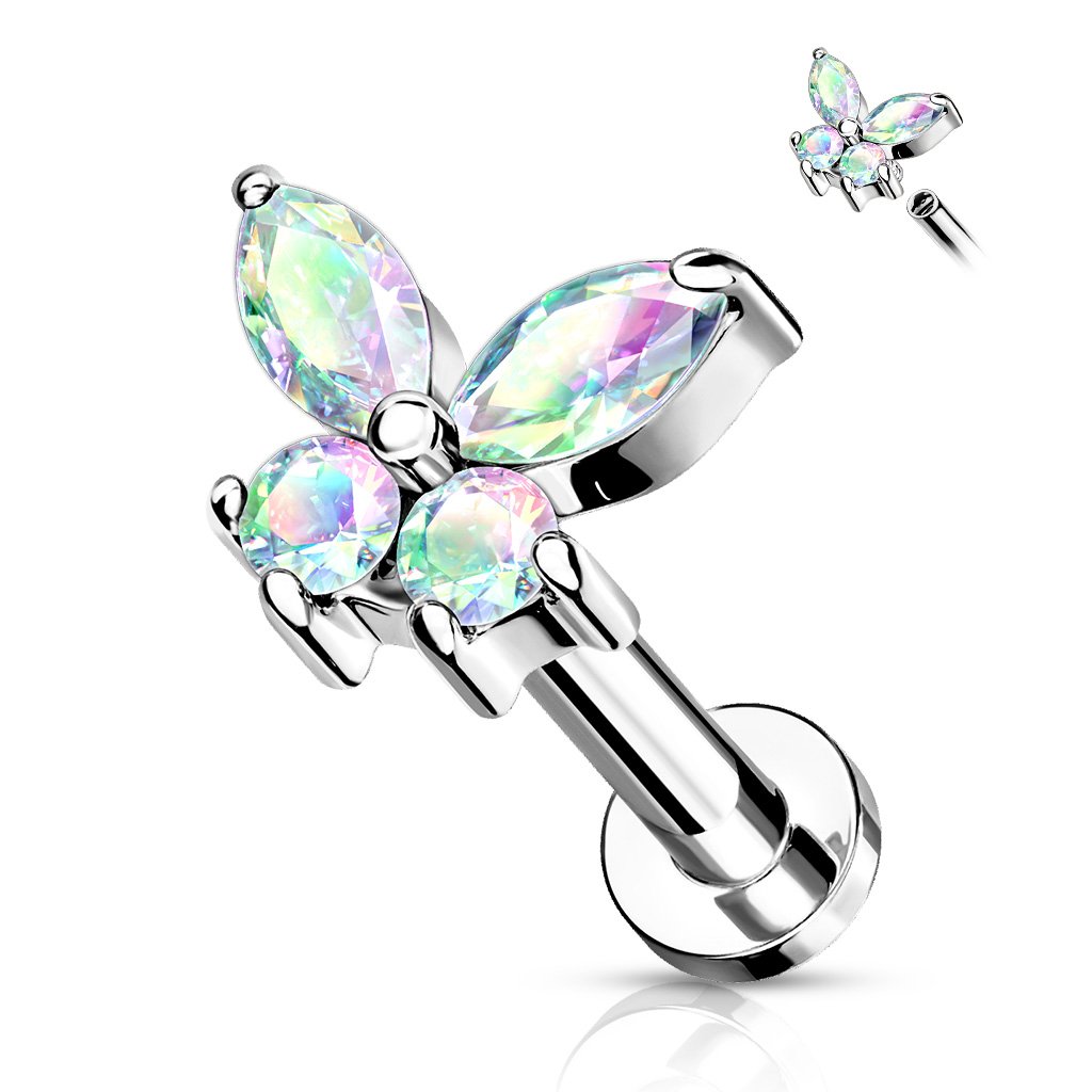 Cherry Diva Flat Back Stud 6MM - AURORA CRYSTAL 16 Gauge Internally Threaded Flat Back Crystal Butterfly Stud
