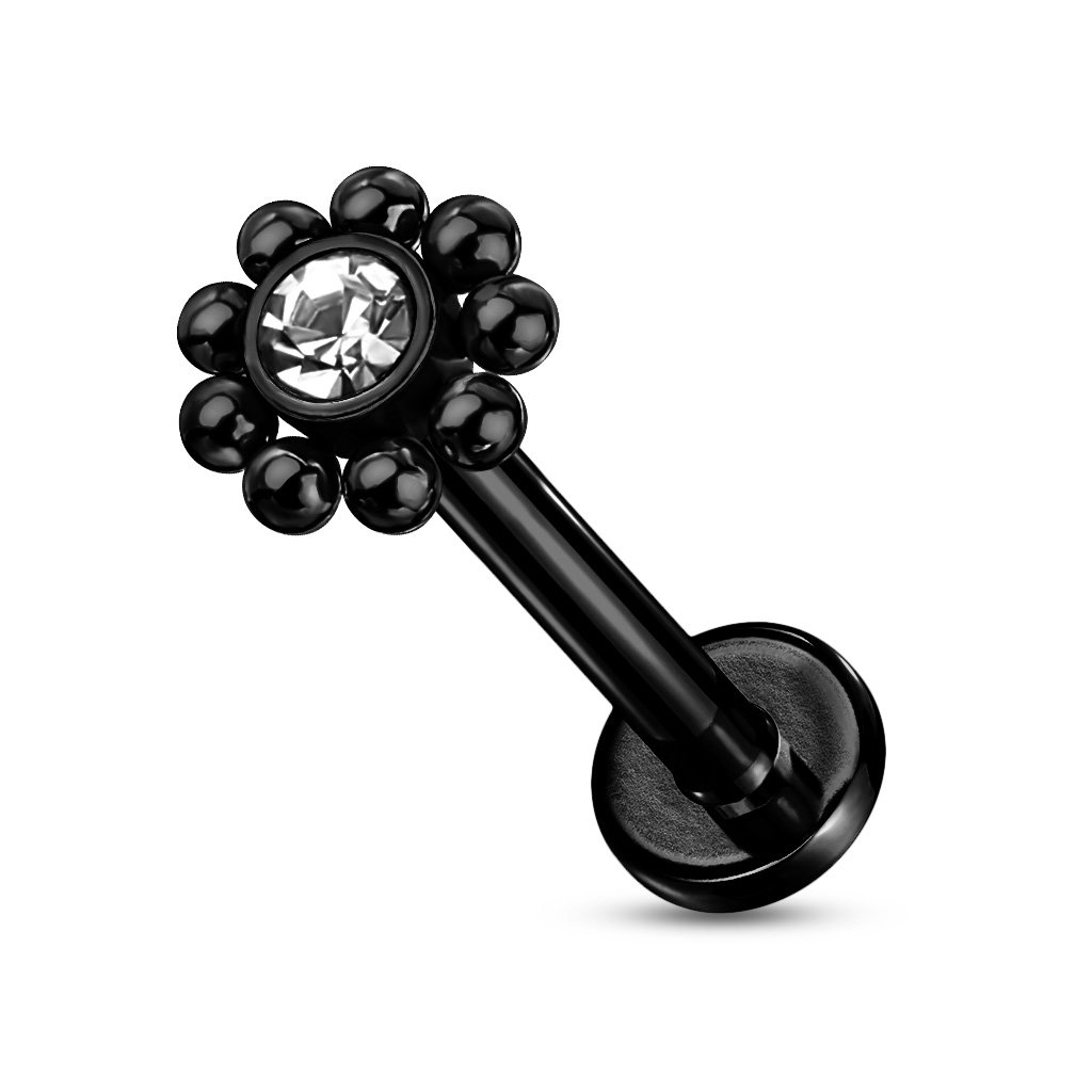 Cherry Diva Flat Back Stud BLACK 16 Gauge Internally Threaded Flat Back Crystal Flower Stud