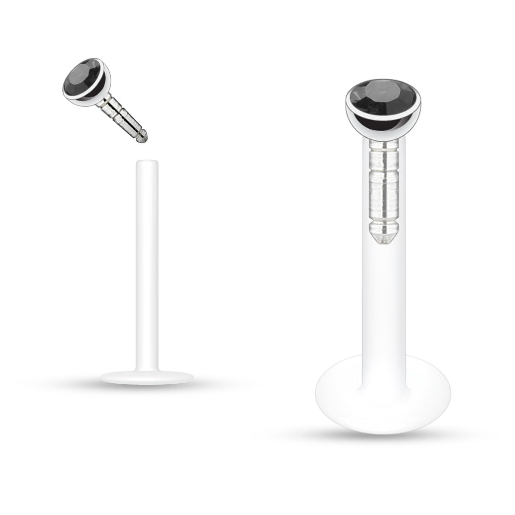 Cherry Diva Stud BLACK 16 Gauge Crystal Top Bioflex Stud for Labret, Cartilage, Monroe & More