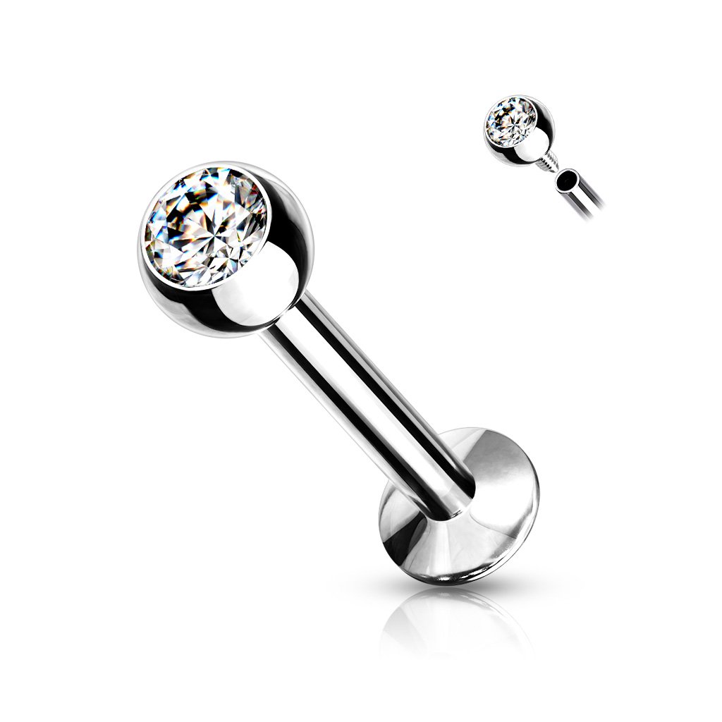 Cherry Diva Flat Back Stud CLEAR 18 Gauge Internally Threaded Crystal Flat Back Labret / Cartilage Stud