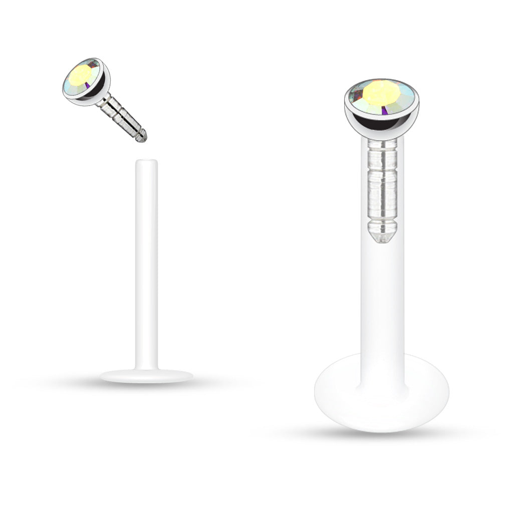 Cherry Diva Stud AURORA 16 Gauge Crystal Top Bioflex Stud for Labret, Cartilage, Monroe & More