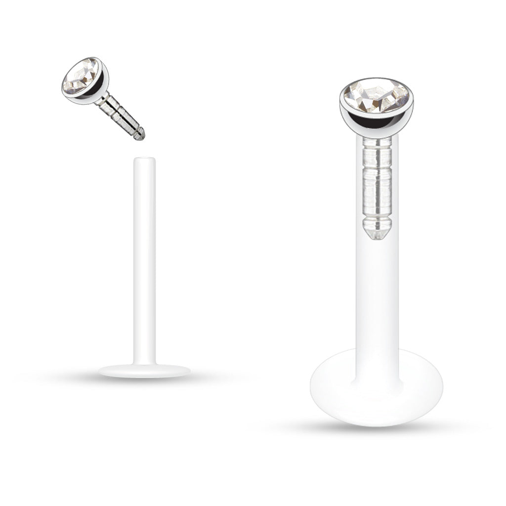 Cherry Diva Stud CLEAR 16 Gauge Crystal Top Bioflex Stud for Labret, Cartilage, Monroe & More