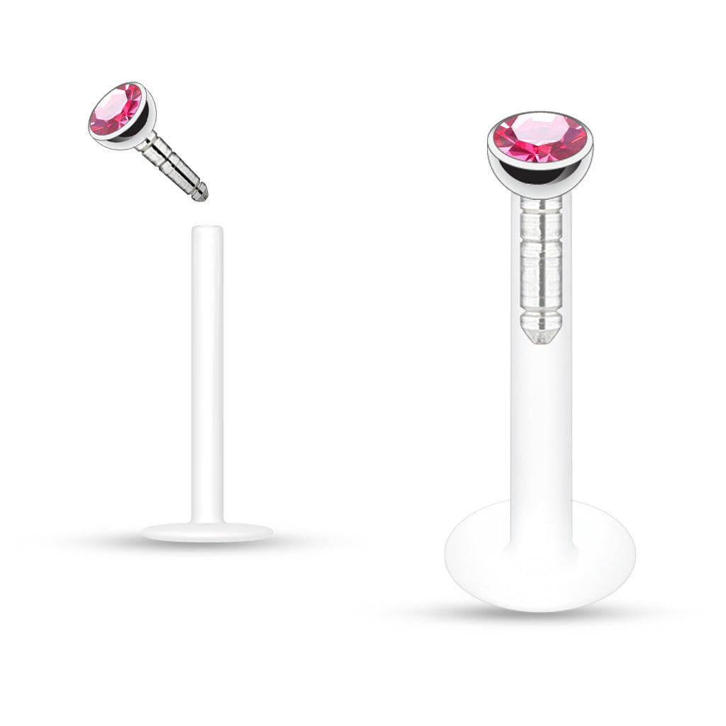 Cherry Diva Stud PINK 16 Gauge Crystal Top Bioflex Stud for Labret, Cartilage, Monroe & More