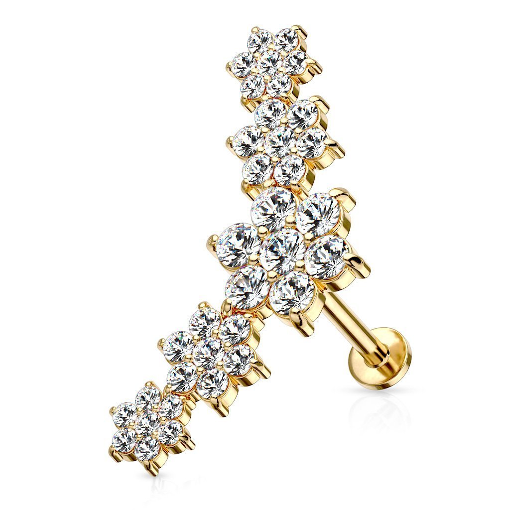 Cherry Diva Flat Back Stud Gold 16 Gauge Crystal Flower Internally Threaded Flat Back Stud