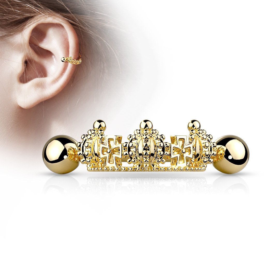 Cherry Diva Helix Cuff GOLD 16 Gauge Princess Crown Helix Cuff Barbell