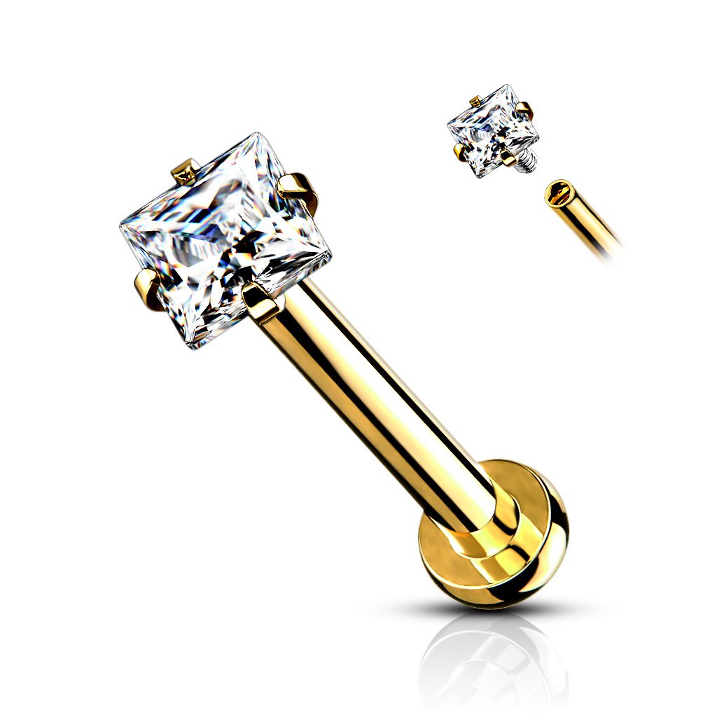 Prong Set Crystal Square Cartilage / Tragus Barbell Stud