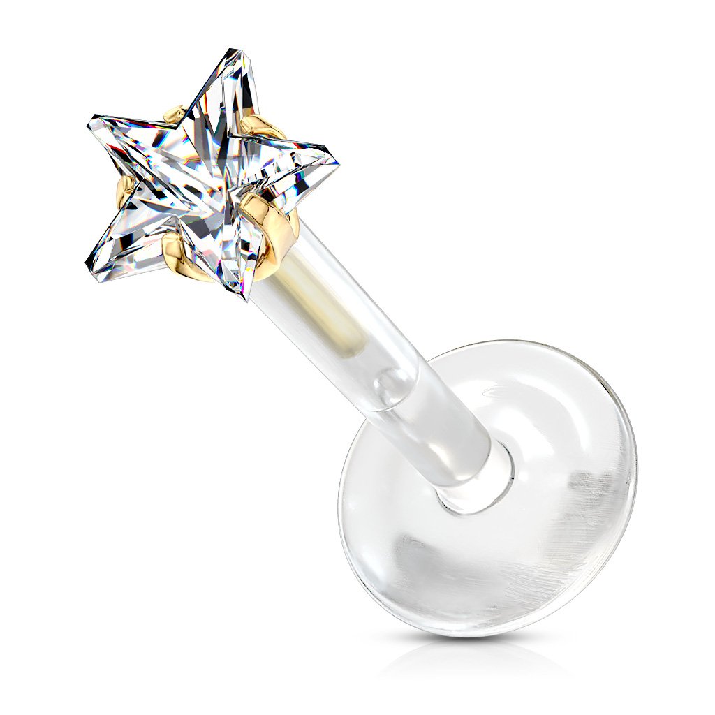 Cherry Diva Stud GOLD - 6MM 16 Gauge Crystal Star Bioflex Stud for Labret, Cartilage & More