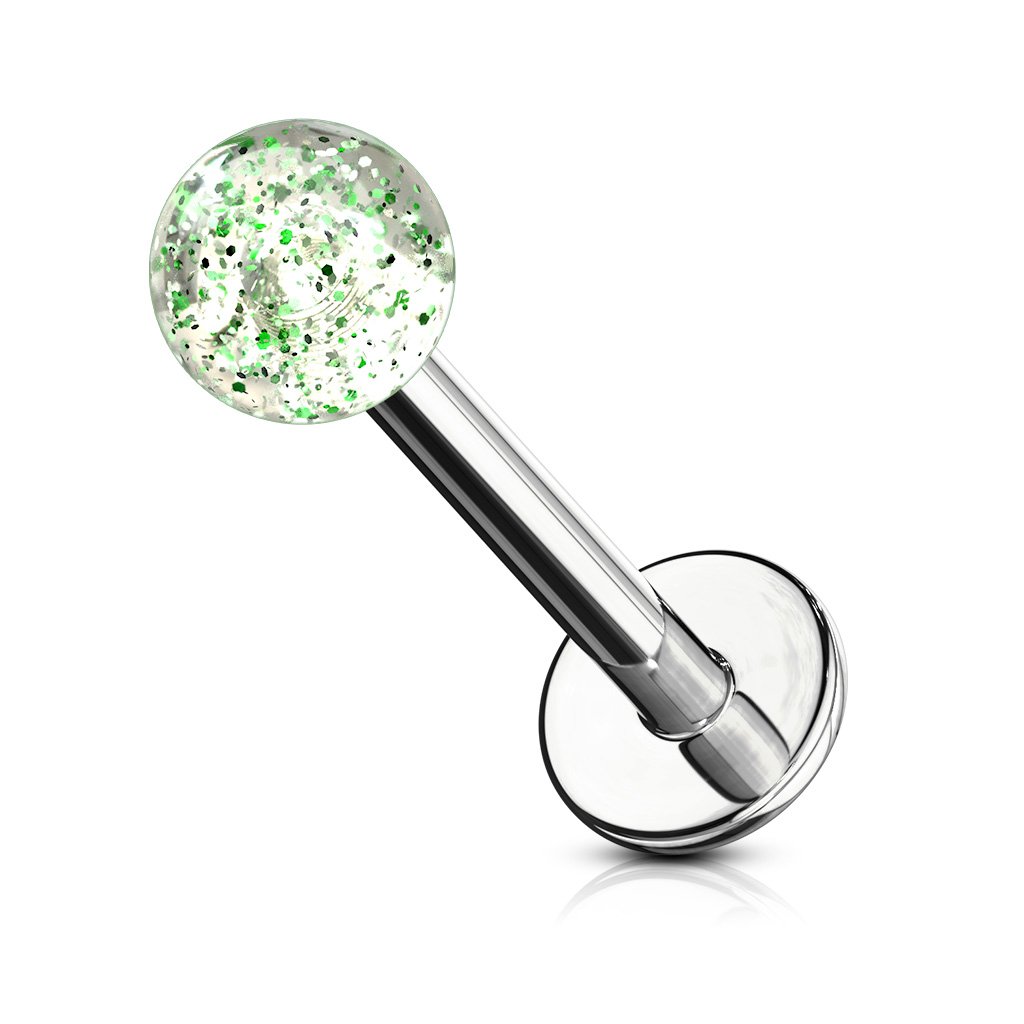 Cherry Diva Flat Back Stud GREEN 16 Gauge Glitter Ball Flat Back Cartilage / Labret Stud