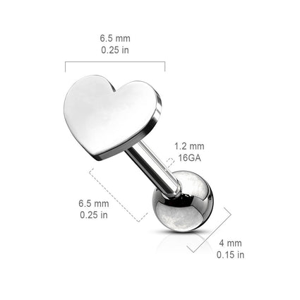Cherry Diva Stud 16 Gauge Flat Heart Top Cartilage Stud