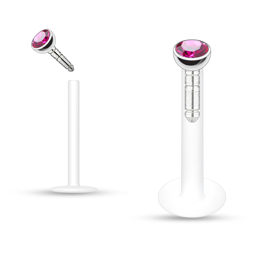 Cherry Diva Stud HOT PINK 16 Gauge Crystal Top Bioflex Stud for Labret, Cartilage, Monroe & More