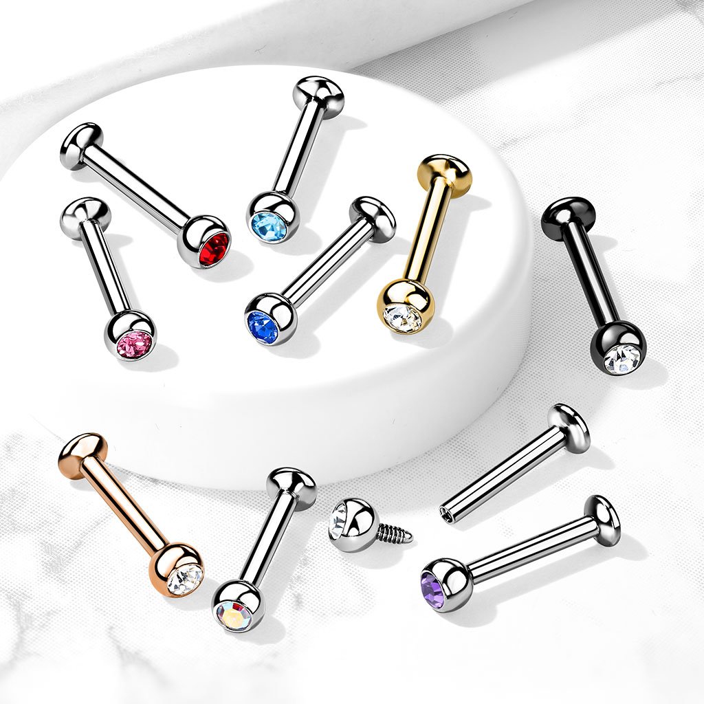 Cherry Diva Flat Back Stud 18 Gauge Internally Threaded Crystal Flat Back Labret / Cartilage Stud